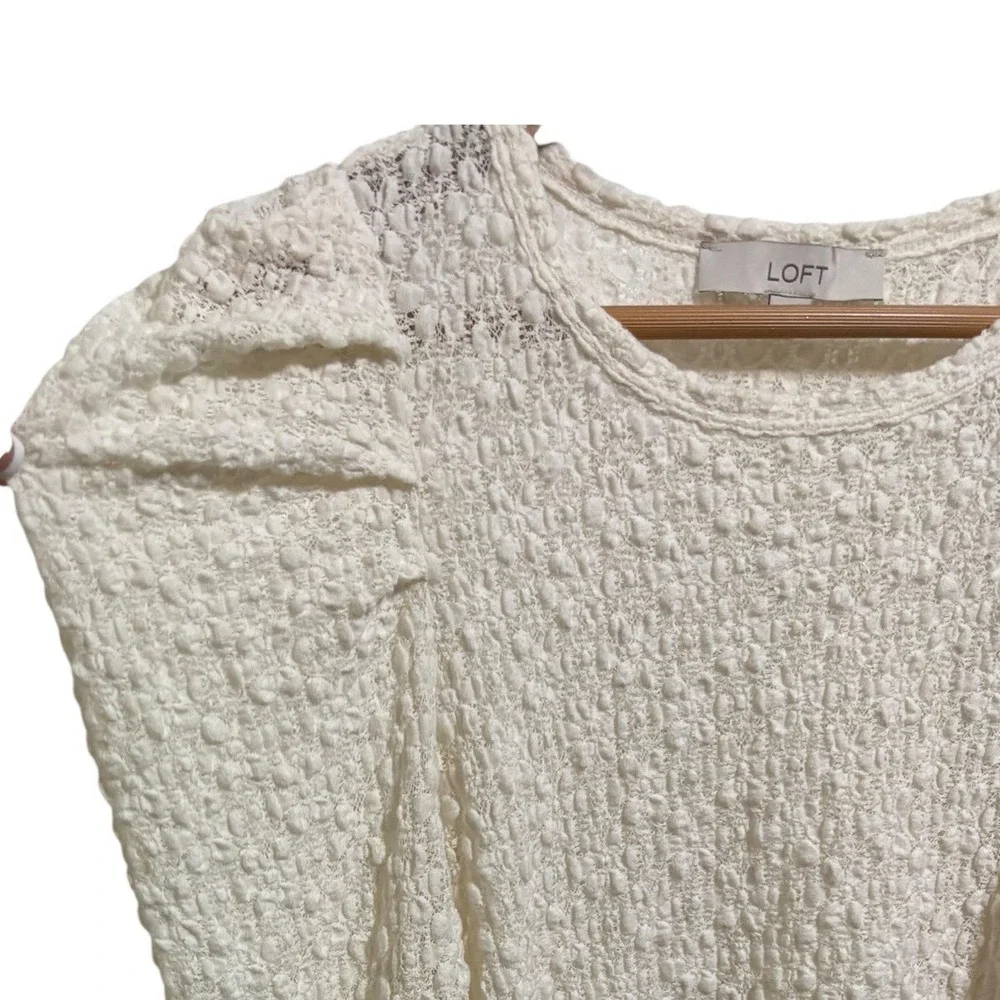 Loft Cream Bubble‎ Lace Puff Shoulder Top Coquette Romantic Boho Victorian Small